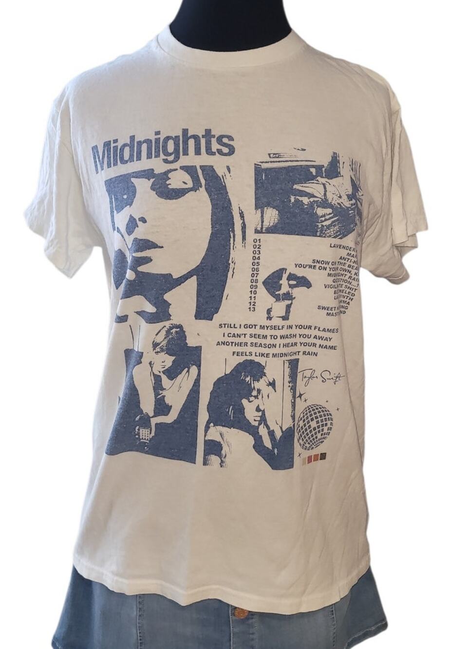 Taylor Swift Midnights Tee M White Concert Merch Pop Culture EUC
